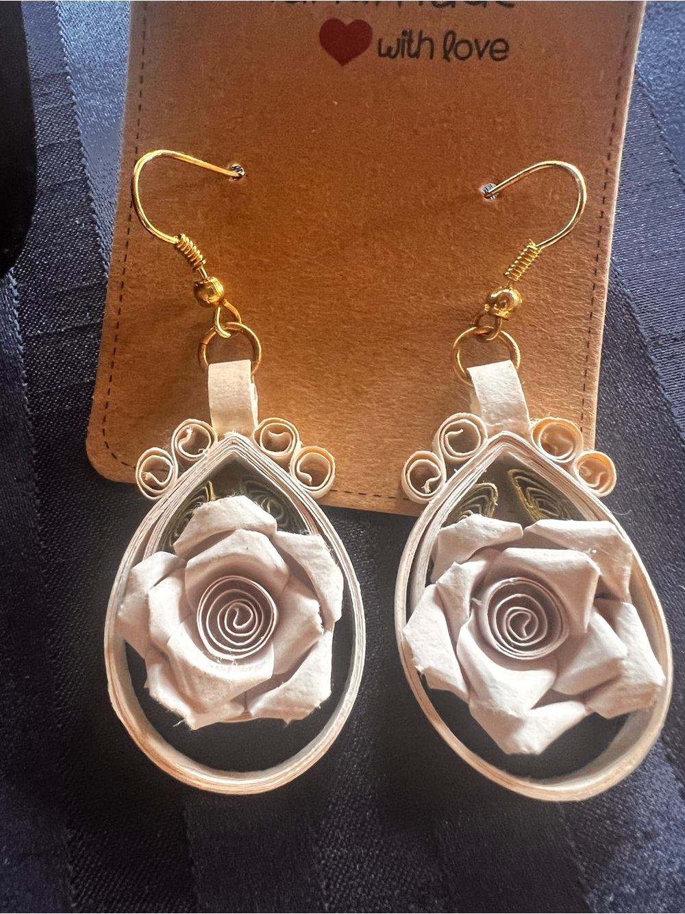 Handcrafted paper White Rose Teardrop Earrings - Women Jewelry